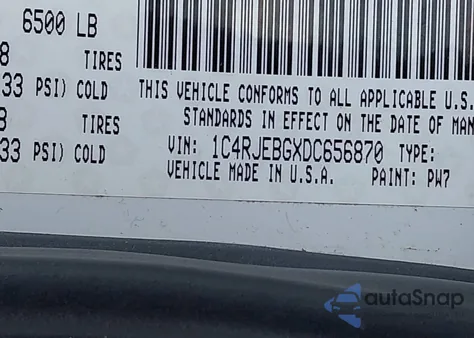 2013 Jeep Grand Cherokee Limited z USA, uszkodzony, nr VIN 1C4RJEBGXDC656870